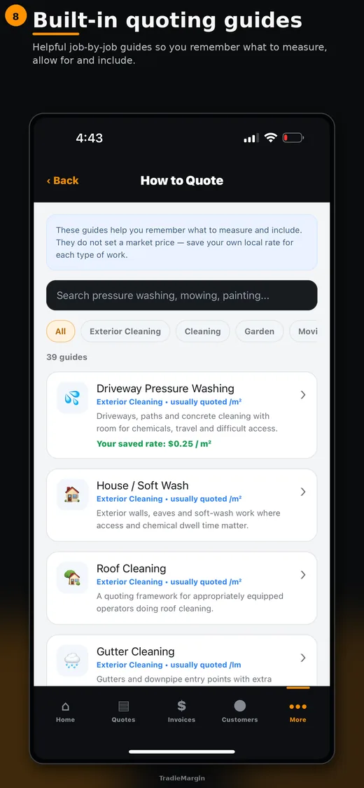 TradieMargin built-in quoting guides